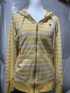Tommy Hilfiger Yellow & White Striped Zip-Up Hoodie